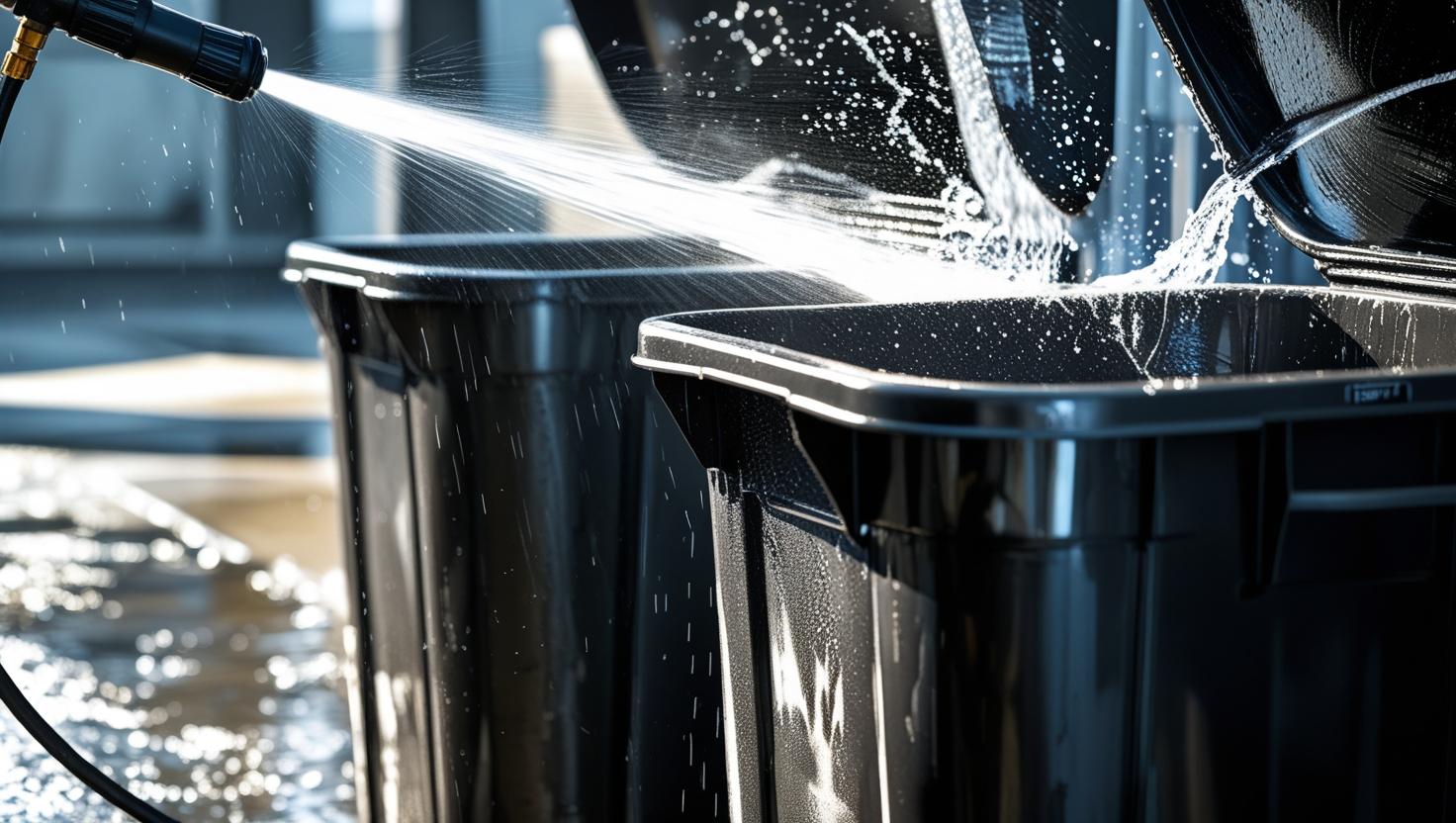 empty trash bins pressure washing